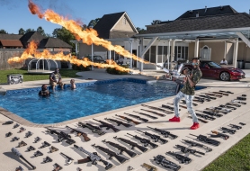 Schiever, Louisiana - Torrell Jasper, a.k.a. Black Rambo [35]  - Every day, nearly nine hundred thousand people wait for Torrell Jasper to make his appearance on Instagram and show off one of his guns. To find him, just type in “Black Rambo”, a nickname he’s extremely proud of, and make sure you don’t end up on his son’s account by mistake (at 13, he’s already trying to make a name for himself on social media). Torrell, now 35, learned to shoot from his father as a child. A former Marine, he spent a few years in war zones, “where pulling the trigger and hitting the target was a question of life or death.” Now, back in civilian life and working as an A/C systems installer, Torrell, a.k.a. Black Rambo, mostly just has fun with his guns. People have fun watching him, too. “There are no weapons I would ban ordinary citizens from owning, but if I had to name one, well, a bazooka isn’t really something you need,” he admits.