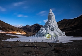 Gya Ice stupa. (90 kms from Leh towards east)
https://goo.gl/maps/g44QnJ2VTBQ2

Gya Village is the first Village settlement of Ladakh. The village is still not been influenced by the modernization and it still works on old sustainable lifestyles. The youth association Gya is one of the most active group in Ladakh and they provide platforms for upcoming youth of their village through workshops and education coaching camps. 

This Ice stupa is been built by the youth of Gya and is India’s first Ice Cafe. The Ice stupa is made near a stream, although unlike others this Ice stupa won’t provide water for irrigation but they are planning to use this water for plantation. 

This winter Gya has been main attraction for winter destination for both locals and outsiders as an alternative to Phyang ice stupa last year.

NOTES
 
NAME - NAWANG PHUNTSOG
AGE - 27 yrs
OCCUPATION - ELECTRICTION

" I heard about the ice stupa competition and thought would be nice to buid ice stupa. I told my friends about the competition and not many showed interest in it. So finally we three agreed to make ice stupa. I visited Phyang ice stupa last year and I have seen lots of people are visiting there, so I thought our ice stupa at Gya would be a tourist attraction in winter"

NAME - JIGMET TUNDUP 
AGE - 32 yrs 
OCCUPATION - FARMER 

" Initially when i heard about the ice stupa making competition from my friends I got excited as i would get an opportunity to learn new work in winter."

TECHNICAL CHALLENGES
The main challenge was to build the dome and we gathered all the information from others how they are making dome. We don't want to our dome to  be weak unsuccesful. Finally we built our dome with 20ft GI pipe and it was quite strong.

IDEA ABOUT ICE CAFE ?
There were lots of visitors at ice stupa and since Gya is quite far from Leh, they were asking about restaurants nearby. Finallly some people started asking about tea and snacks. Then one day bus full students manjushri school came to visit our ice stupa and we didn't had any arrangments for them and instead they made tea and offered us as well. After that we thought of making an ice cafe here and on 3rd Feb we started serving tea, coffee, noodles and momos. After that it went viral and got to know from Sonam Wangchuk that It's first ice cafe in India. Lots of people feel proud when they come and eat here.