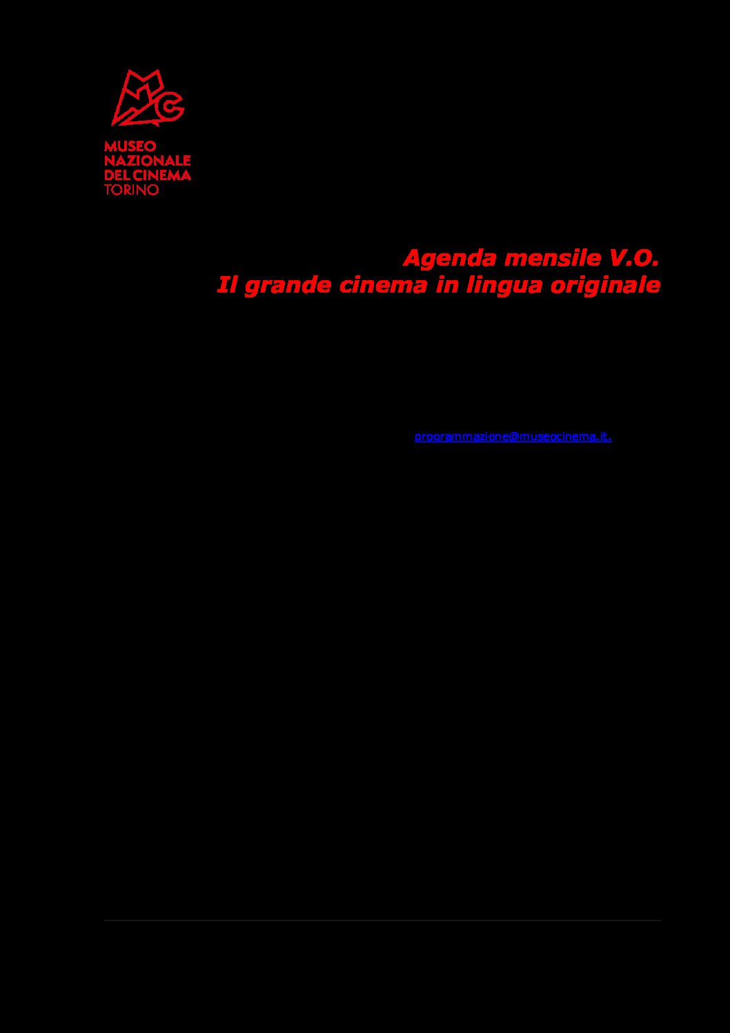Agenda mensile V.O. Il grande cinema in lingua originale